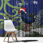 Personalized New Zealand Pukeko Christmas Window Curtain Meri Kirihimete Taniko Ponga Koru Blue - Aussie Hoodie