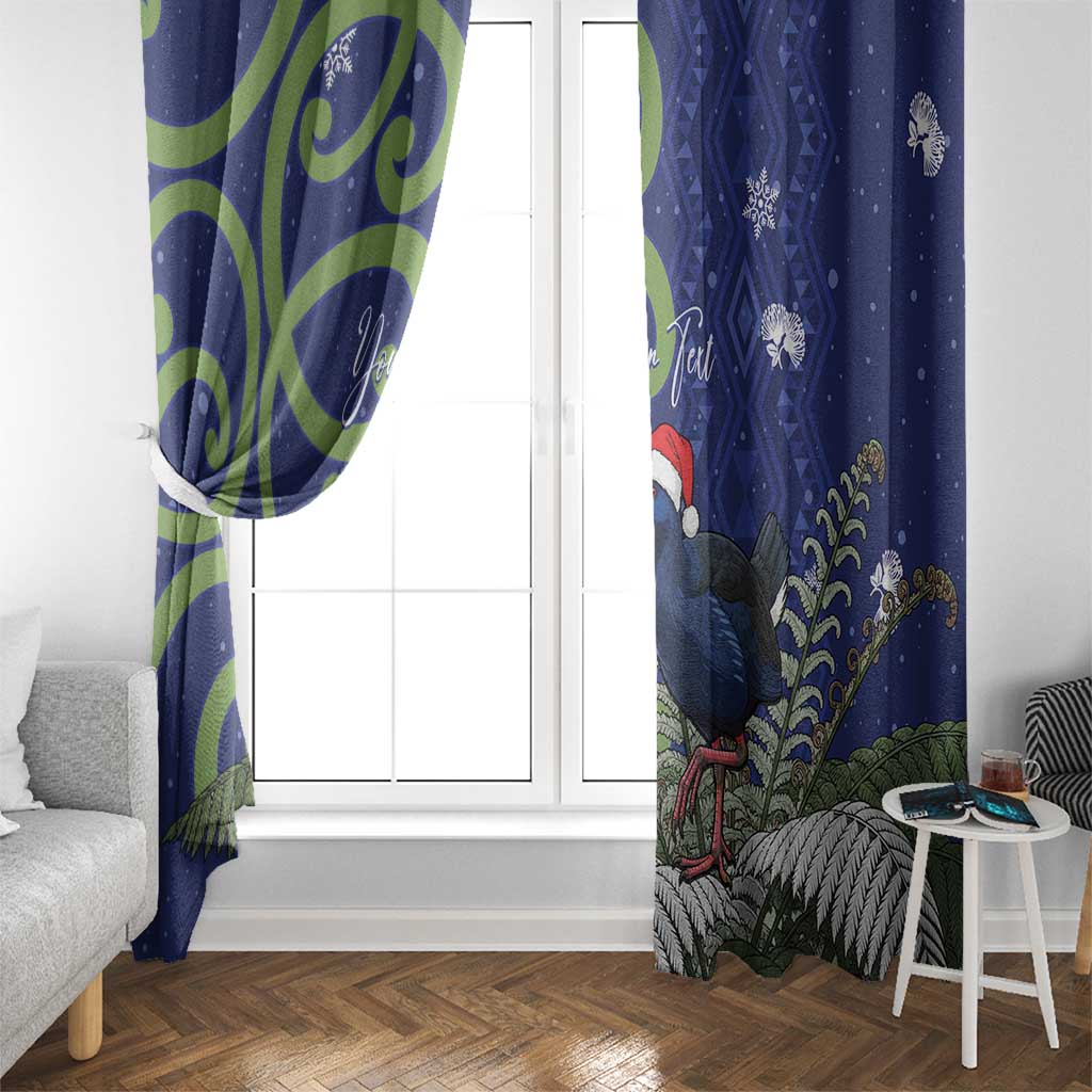 Personalized New Zealand Pukeko Christmas Window Curtain Meri Kirihimete Taniko Ponga Koru Blue - Aussie Hoodie