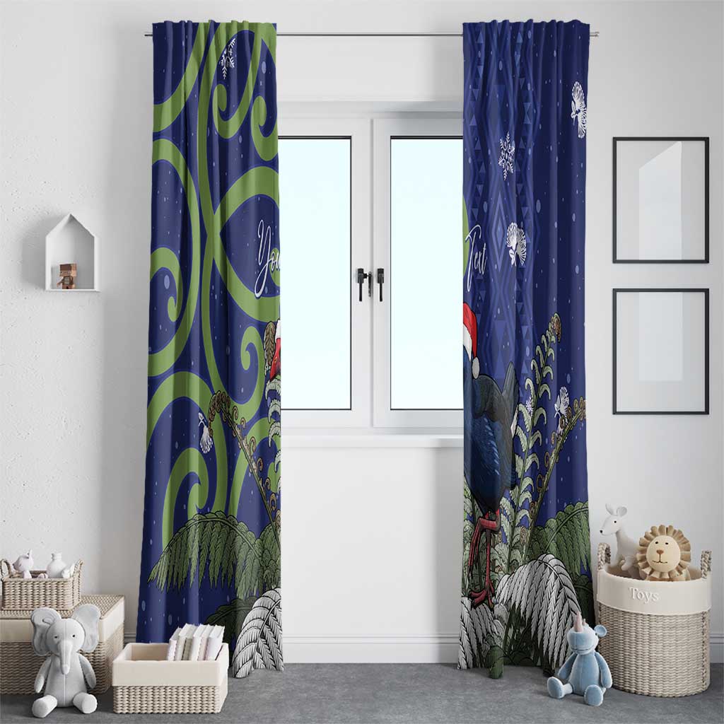 Personalized New Zealand Pukeko Christmas Window Curtain Meri Kirihimete Taniko Ponga Koru Blue - Aussie Hoodie