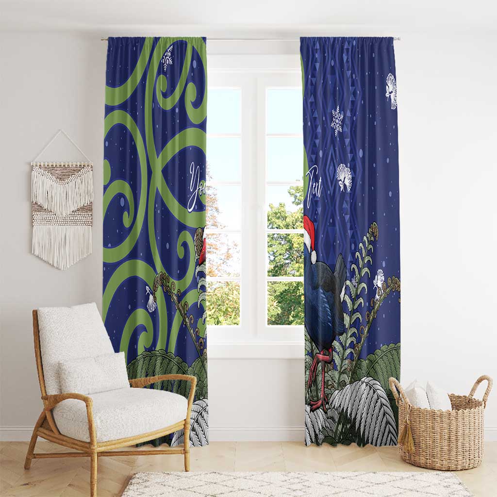 Personalized New Zealand Pukeko Christmas Window Curtain Meri Kirihimete Taniko Ponga Koru Blue - Aussie Hoodie