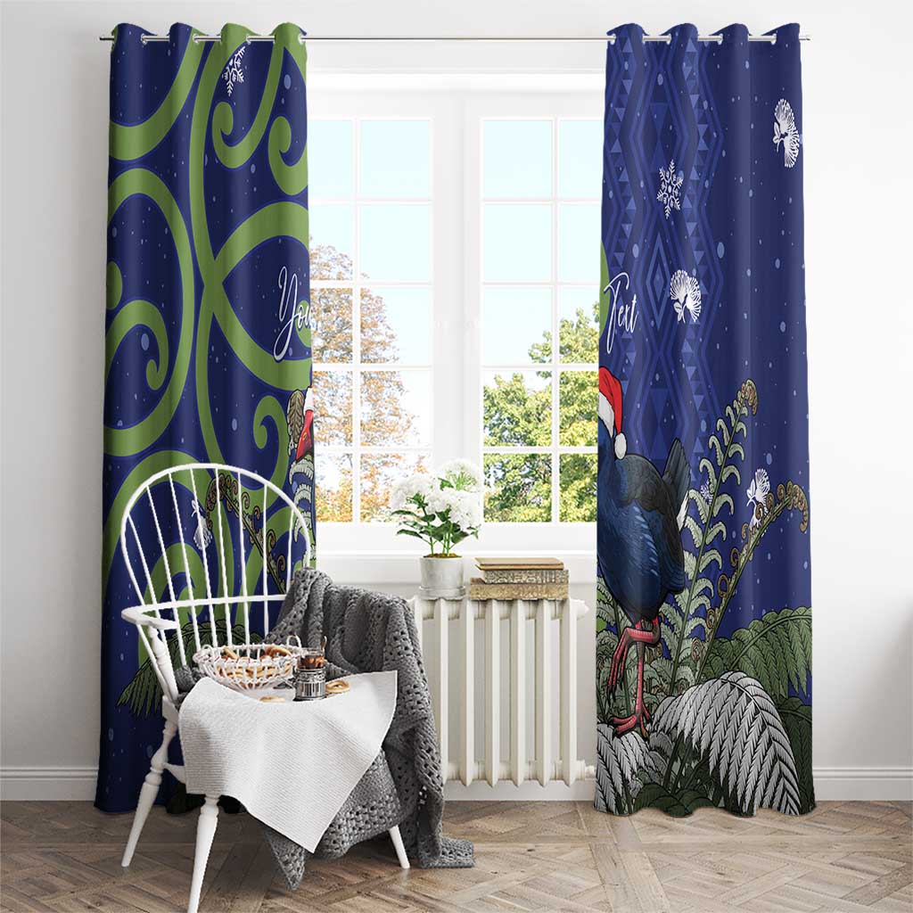 Personalized New Zealand Pukeko Christmas Window Curtain Meri Kirihimete Taniko Ponga Koru Blue - Aussie Hoodie