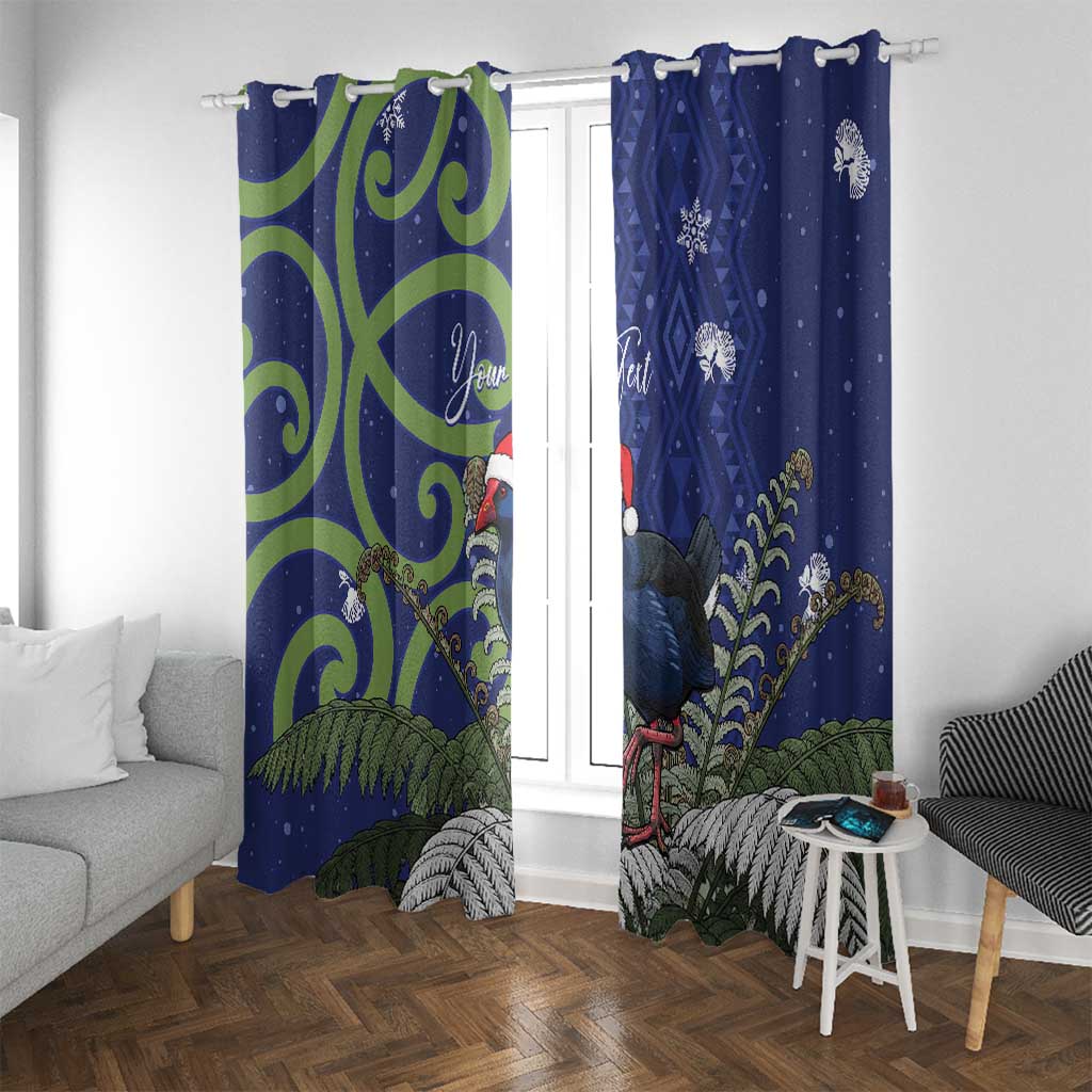 Personalized New Zealand Pukeko Christmas Window Curtain Meri Kirihimete Taniko Ponga Koru Blue - Aussie Hoodie