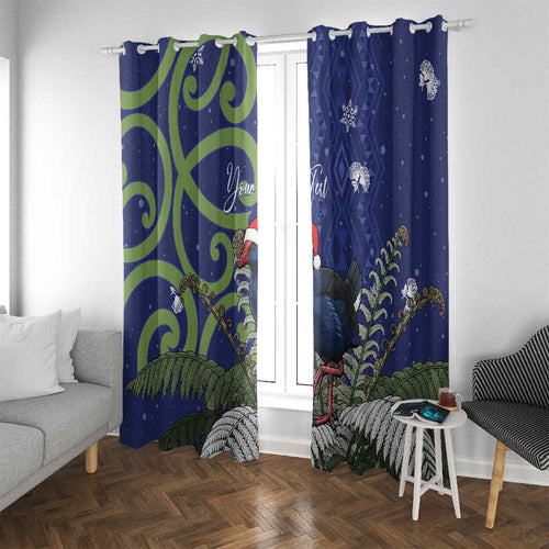 Personalized New Zealand Pukeko Christmas Window Curtain Meri Kirihimete Taniko Ponga Koru Blue - Aussie Hoodie