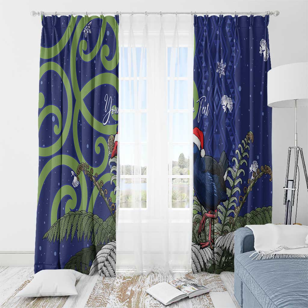 Personalized New Zealand Pukeko Christmas Window Curtain Meri Kirihimete Taniko Ponga Koru Blue - Aussie Hoodie