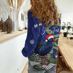 Personalized New Zealand Pukeko Christmas Women Casual Shirt Meri Kirihimete Taniko Ponga Koru Blue - Aussie Hoodie