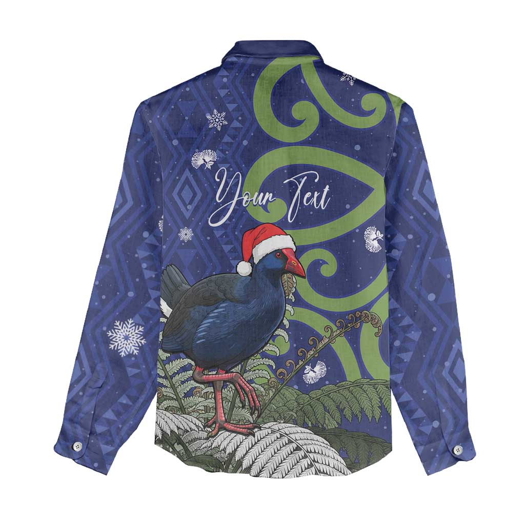Personalized New Zealand Pukeko Christmas Women Casual Shirt Meri Kirihimete Taniko Ponga Koru Blue - Aussie Hoodie