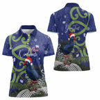 Personalized New Zealand Pukeko Christmas Women Polo Shirt Meri Kirihimete Taniko Ponga Koru Blue - Aussie Hoodie