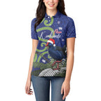Personalized New Zealand Pukeko Christmas Women Polo Shirt Meri Kirihimete Taniko Ponga Koru Blue - Aussie Hoodie
