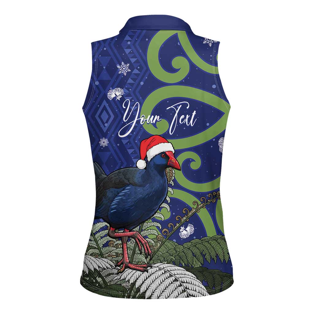 Personalized New Zealand Pukeko Christmas Women Sleeveless Polo Shirt Meri Kirihimete Taniko Ponga Koru Blue - Aussie Hoodie