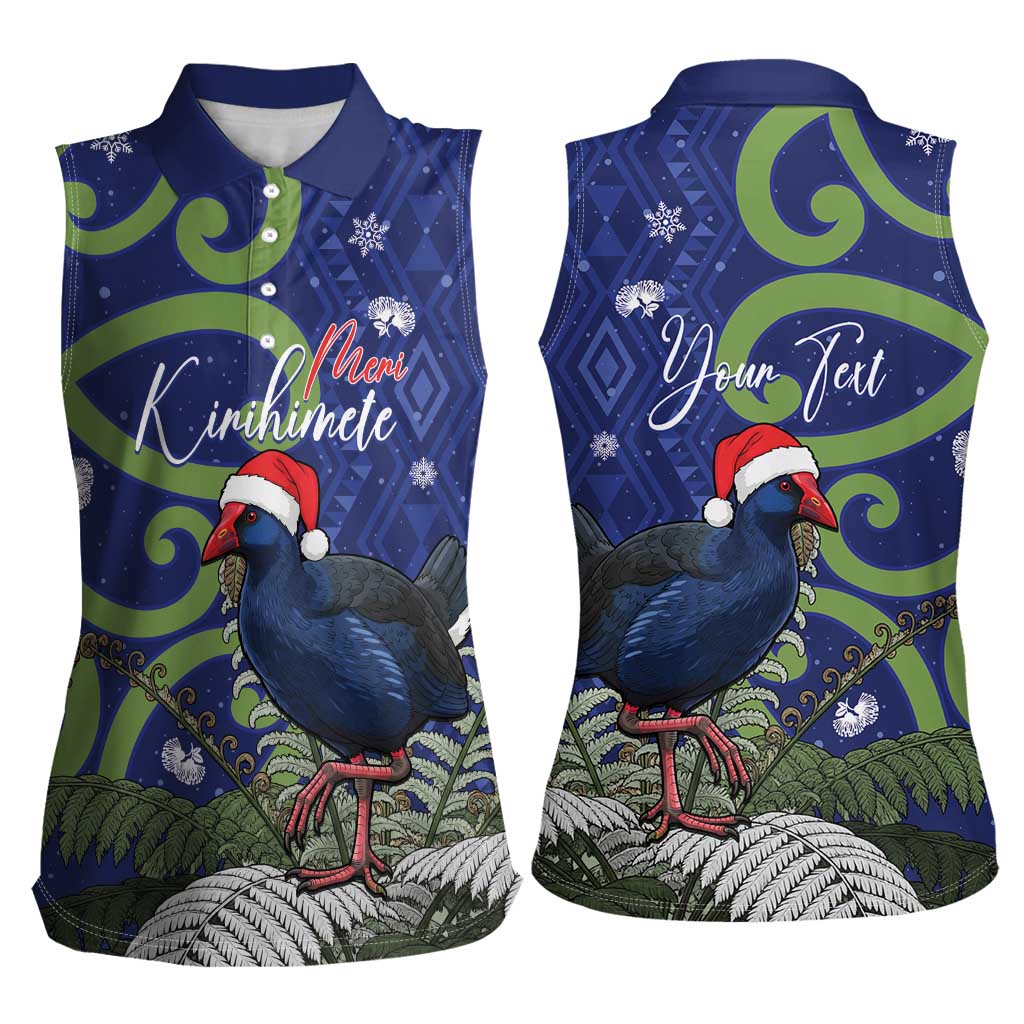 Personalized New Zealand Pukeko Christmas Women Sleeveless Polo Shirt Meri Kirihimete Taniko Ponga Koru Blue - Aussie Hoodie