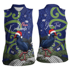 Personalized New Zealand Pukeko Christmas Women Sleeveless Polo Shirt Meri Kirihimete Taniko Ponga Koru Blue - Aussie Hoodie