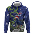 Personalized New Zealand Pukeko Christmas Zip Hoodie Meri Kirihimete Taniko Ponga Koru Blue - Aussie Hoodie