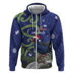 Personalized New Zealand Pukeko Christmas Zip Hoodie Meri Kirihimete Taniko Ponga Koru Blue - Aussie Hoodie