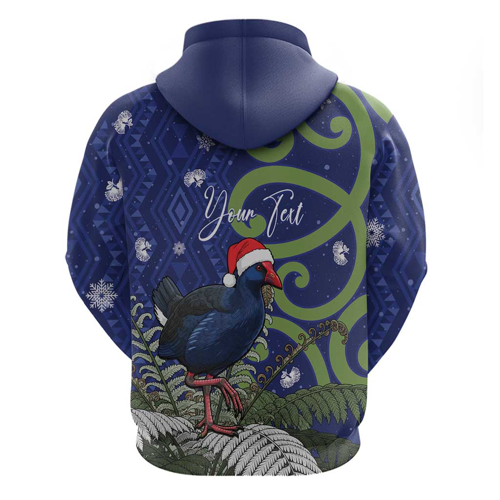 Personalized New Zealand Pukeko Christmas Zip Hoodie Meri Kirihimete Taniko Ponga Koru Blue - Aussie Hoodie
