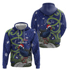 Personalized New Zealand Pukeko Christmas Zip Hoodie Meri Kirihimete Taniko Ponga Koru Blue - Aussie Hoodie