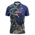 Personalized New Zealand Pukeko Christmas Zipper Polo Shirt Meri Kirihimete Taniko Ponga Koru Blue - Aussie Hoodie