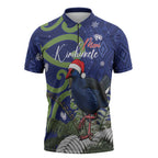 Personalized New Zealand Pukeko Christmas Zipper Polo Shirt Meri Kirihimete Taniko Ponga Koru Blue - Aussie Hoodie