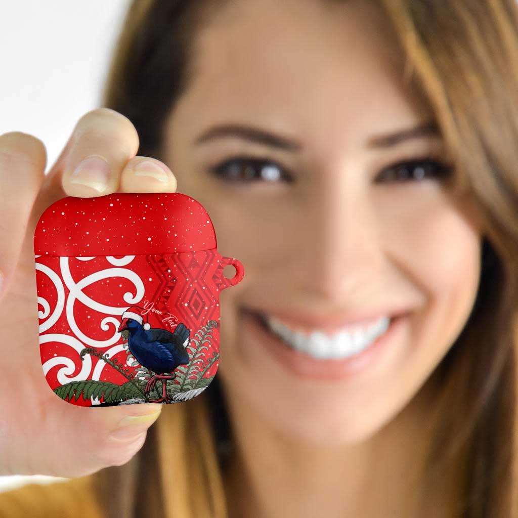 Personalized New Zealand Pukeko Christmas AirPods Case Meri Kirihimete Taniko Ponga Koru Red - Aussie Hoodie