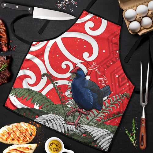 Personalized New Zealand Pukeko Christmas Apron Meri Kirihimete Taniko Ponga Koru Red - Aussie Hoodie