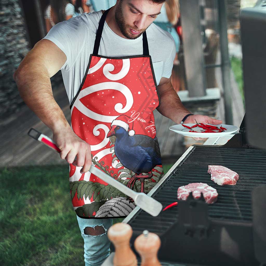 Personalized New Zealand Pukeko Christmas Apron Meri Kirihimete Taniko Ponga Koru Red - Aussie Hoodie