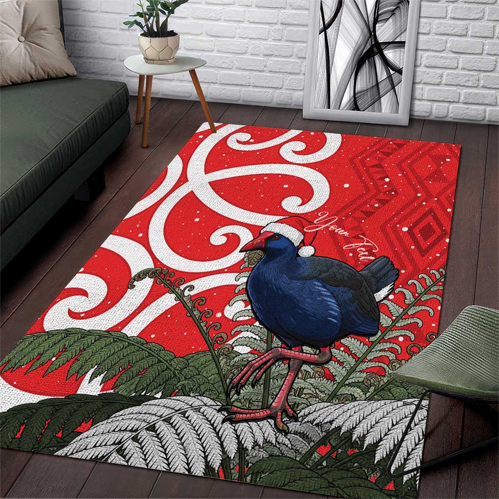 Personalized New Zealand Pukeko Christmas Area Rug Meri Kirihimete Taniko Ponga Koru Red - Aussie Hoodie