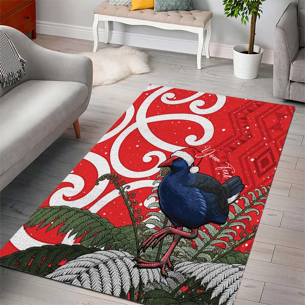 Personalized New Zealand Pukeko Christmas Area Rug Meri Kirihimete Taniko Ponga Koru Red - Aussie Hoodie