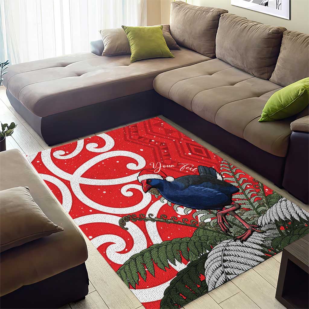 Personalized New Zealand Pukeko Christmas Area Rug Meri Kirihimete Taniko Ponga Koru Red - Aussie Hoodie