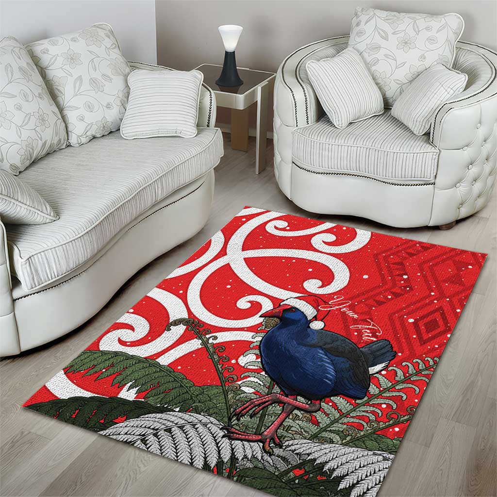 Personalized New Zealand Pukeko Christmas Area Rug Meri Kirihimete Taniko Ponga Koru Red - Aussie Hoodie