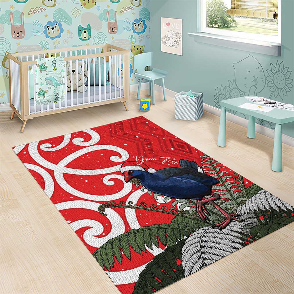 Personalized New Zealand Pukeko Christmas Area Rug Meri Kirihimete Taniko Ponga Koru Red - Aussie Hoodie