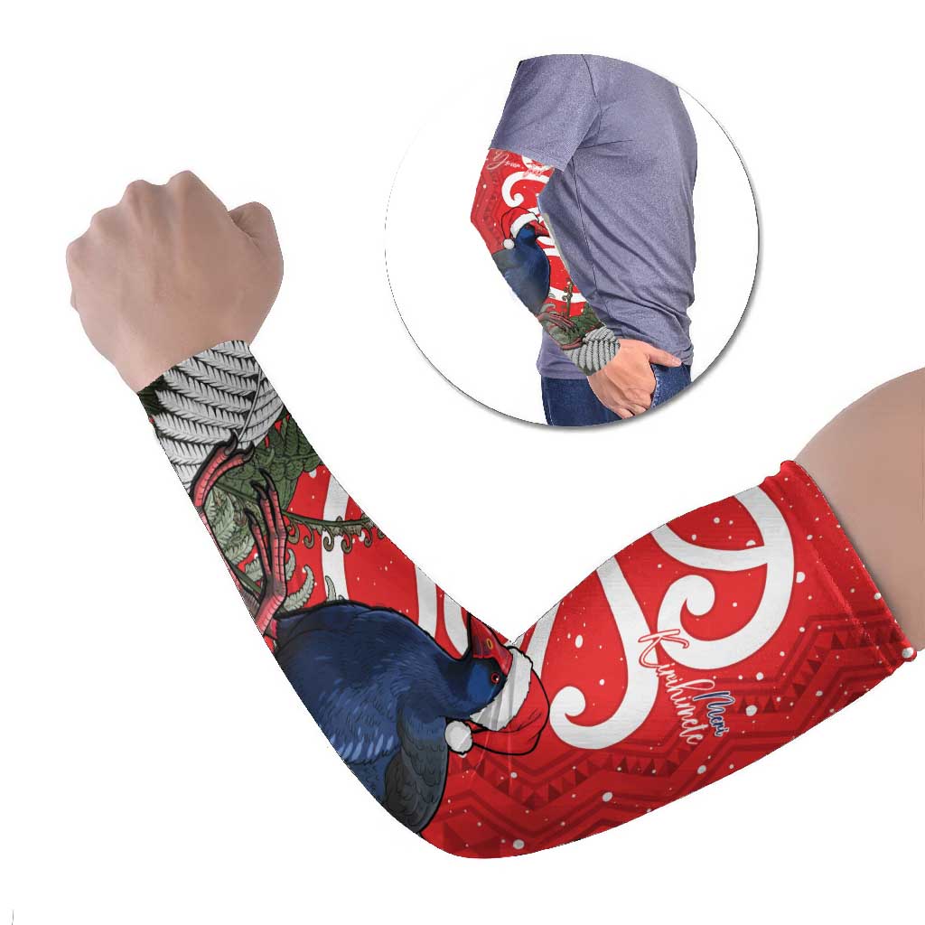 Personalized New Zealand Pukeko Christmas Arm Sleeves Meri Kirihimete Taniko Ponga Koru Red - Aussie Hoodie