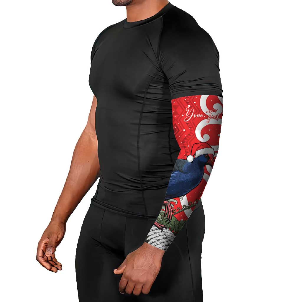 Personalized New Zealand Pukeko Christmas Arm Sleeves Meri Kirihimete Taniko Ponga Koru Red - Aussie Hoodie