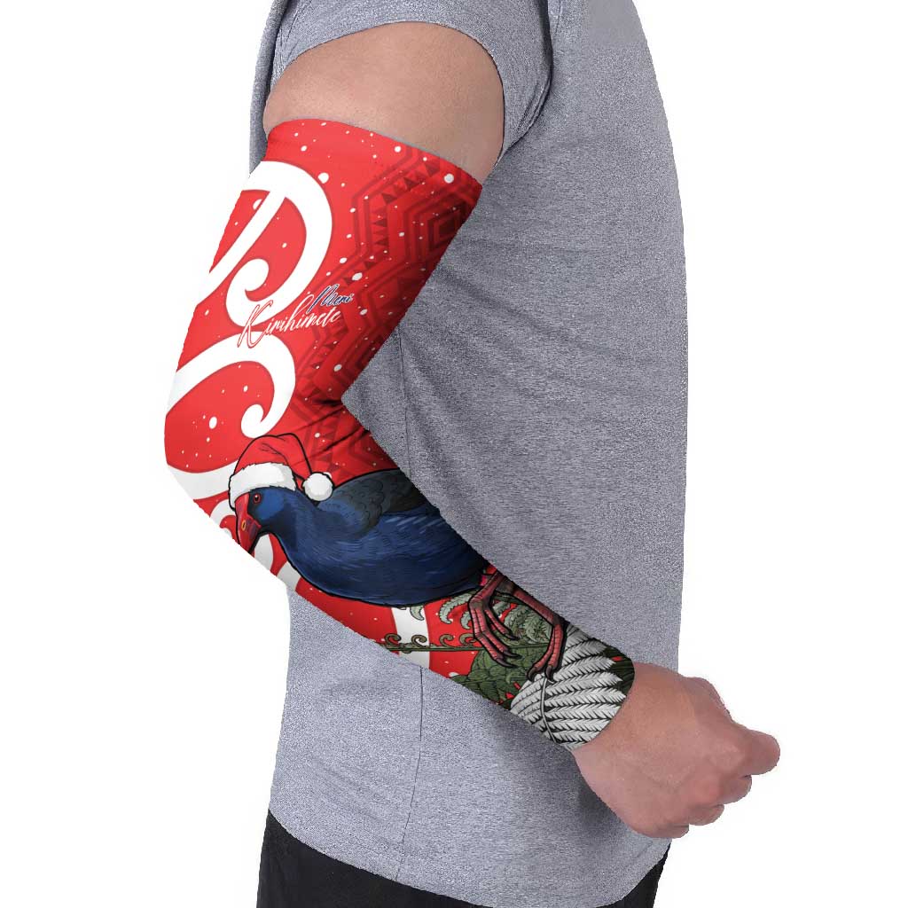 Personalized New Zealand Pukeko Christmas Arm Sleeves Meri Kirihimete Taniko Ponga Koru Red - Aussie Hoodie