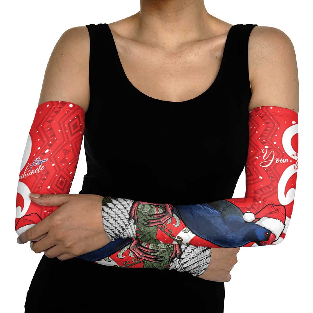 Personalized New Zealand Pukeko Christmas Arm Sleeves Meri Kirihimete Taniko Ponga Koru Red - Aussie Hoodie