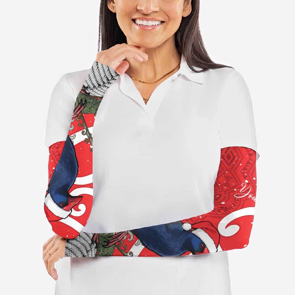 Personalized New Zealand Pukeko Christmas Arm Sleeves Meri Kirihimete Taniko Ponga Koru Red - Aussie Hoodie