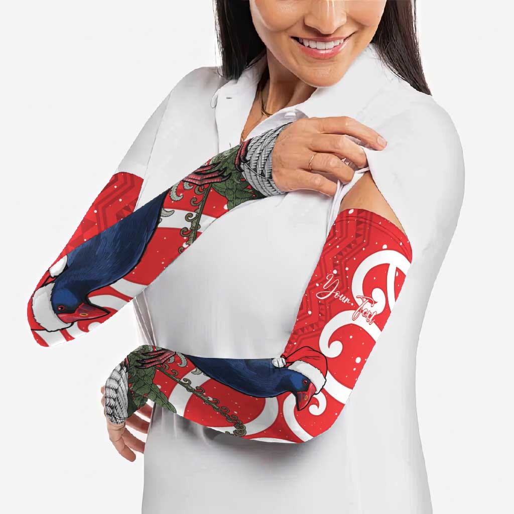 Personalized New Zealand Pukeko Christmas Arm Sleeves Meri Kirihimete Taniko Ponga Koru Red - Aussie Hoodie
