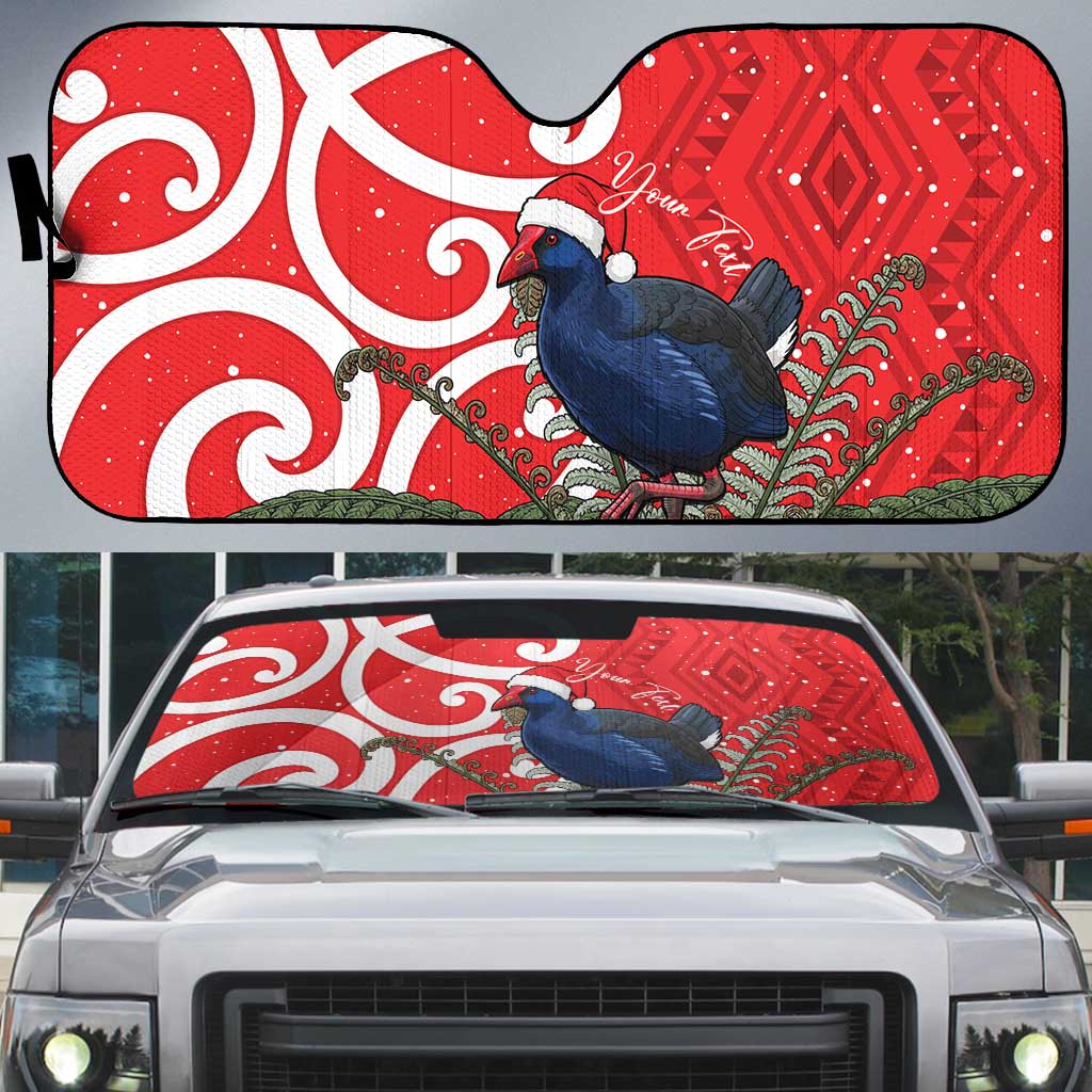 Personalized New Zealand Pukeko Christmas Auto Sun Shade Meri Kirihimete Taniko Ponga Koru Red - Aussie Hoodie