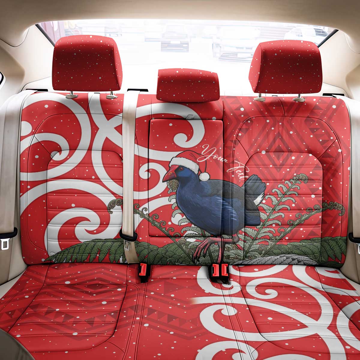 Personalized New Zealand Pukeko Christmas Back Car Seat Cover Meri Kirihimete Taniko Ponga Koru Red - Aussie Hoodie