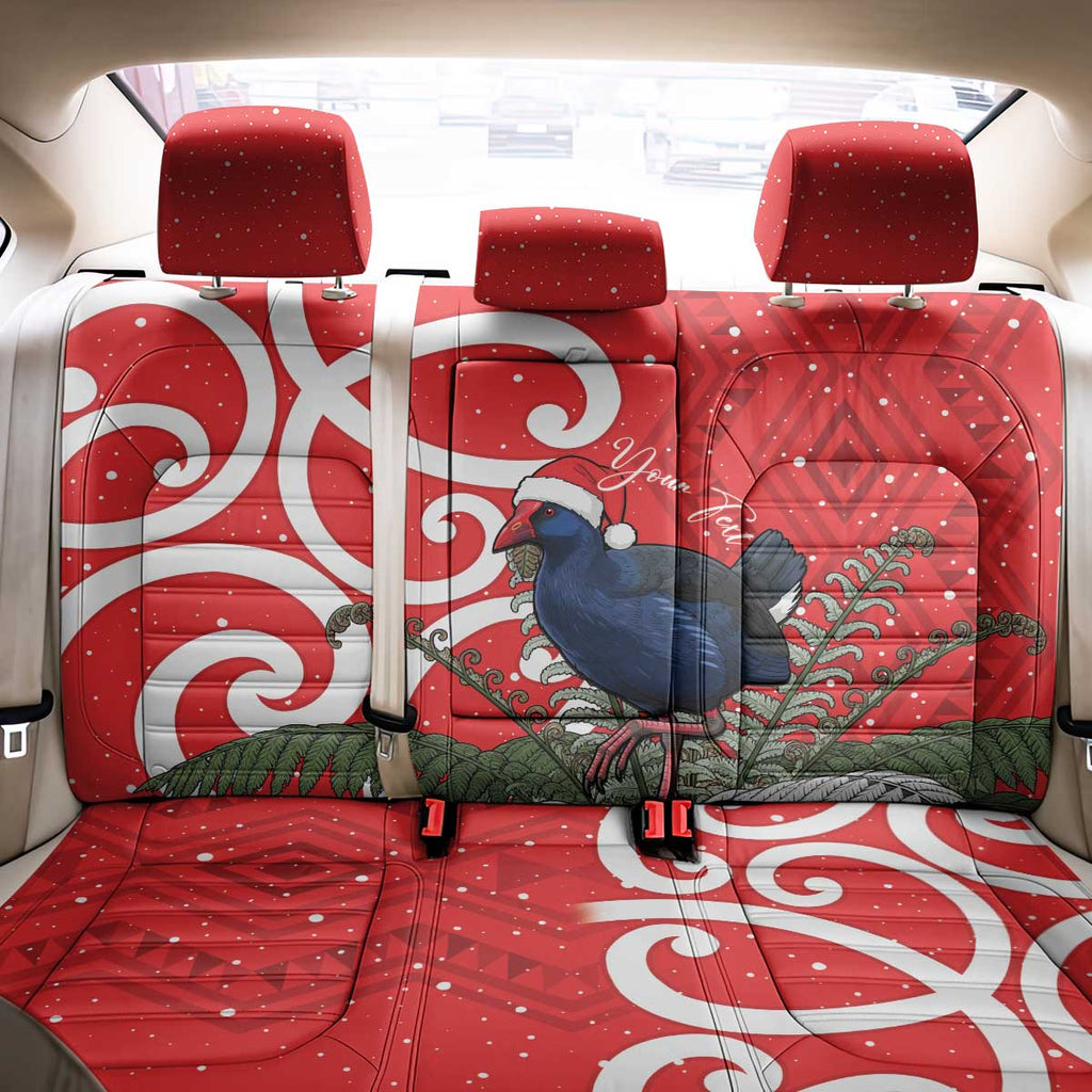 Personalized New Zealand Pukeko Christmas Back Car Seat Cover Meri Kirihimete Taniko Ponga Koru Red - Aussie Hoodie