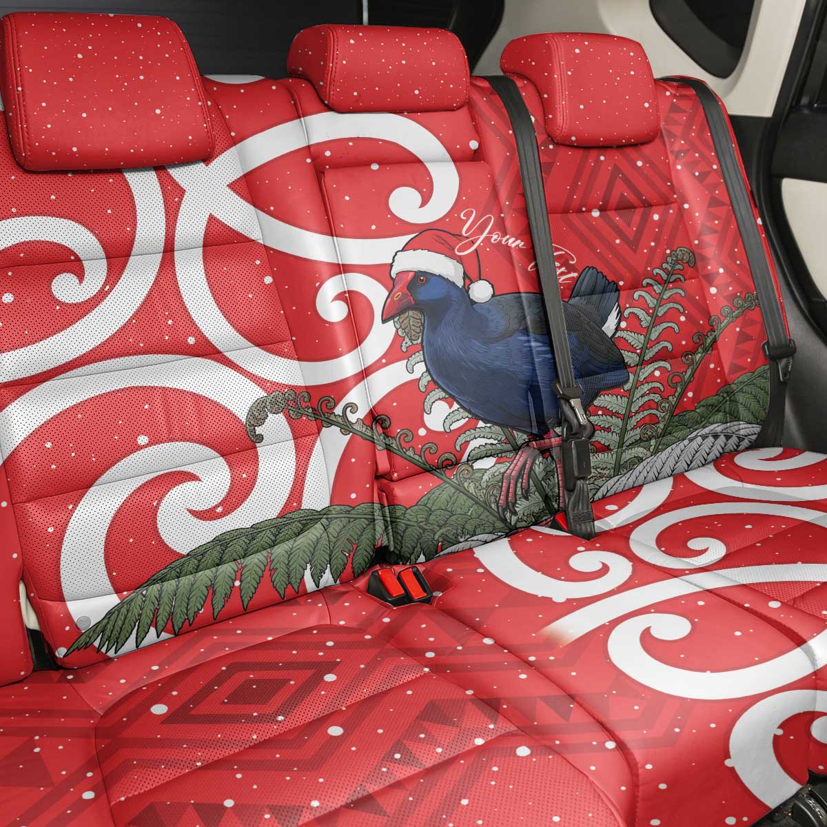Personalized New Zealand Pukeko Christmas Back Car Seat Cover Meri Kirihimete Taniko Ponga Koru Red - Aussie Hoodie