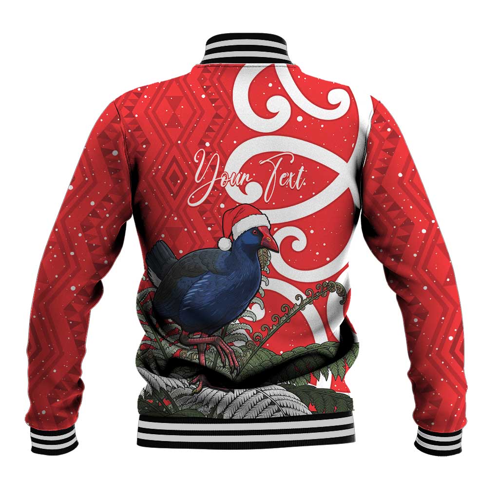 Personalized New Zealand Pukeko Christmas Baseball Jacket Meri Kirihimete Taniko Ponga Koru Red - Aussie Hoodie
