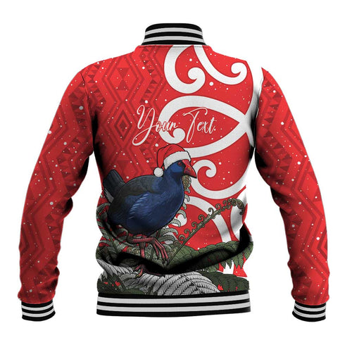 Personalized New Zealand Pukeko Christmas Baseball Jacket Meri Kirihimete Taniko Ponga Koru Red - Aussie Hoodie