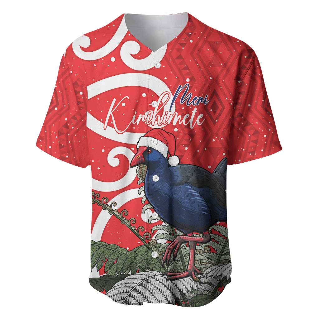 Personalized New Zealand Pukeko Christmas Baseball Jersey Meri Kirihimete Taniko Ponga Koru Red - Aussie Hoodie