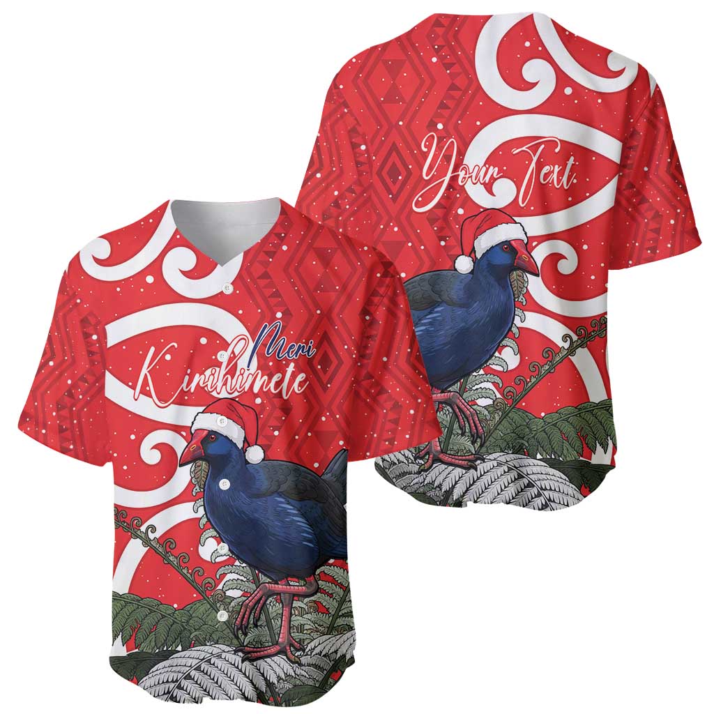 Personalized New Zealand Pukeko Christmas Baseball Jersey Meri Kirihimete Taniko Ponga Koru Red - Aussie Hoodie