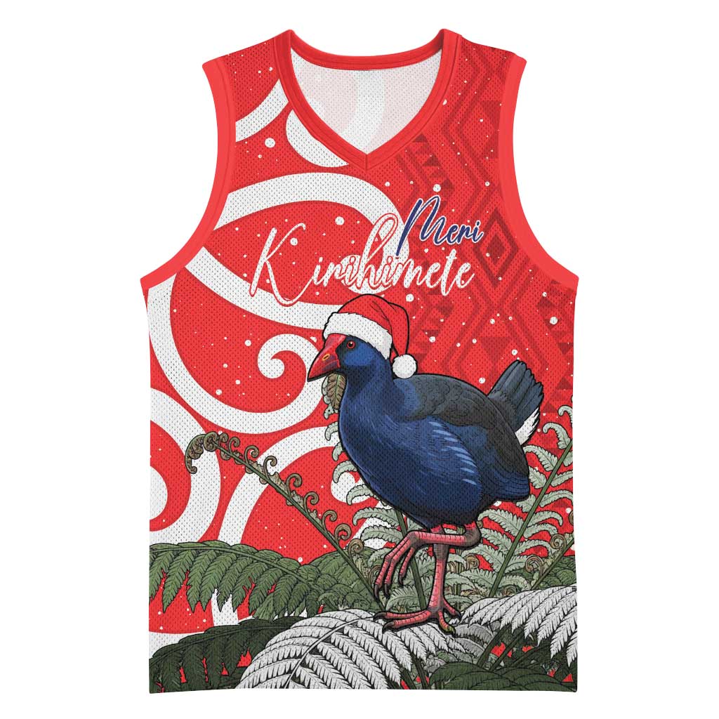 Personalized New Zealand Pukeko Christmas Basketball Jersey Meri Kirihimete Taniko Ponga Koru Red - Aussie Hoodie