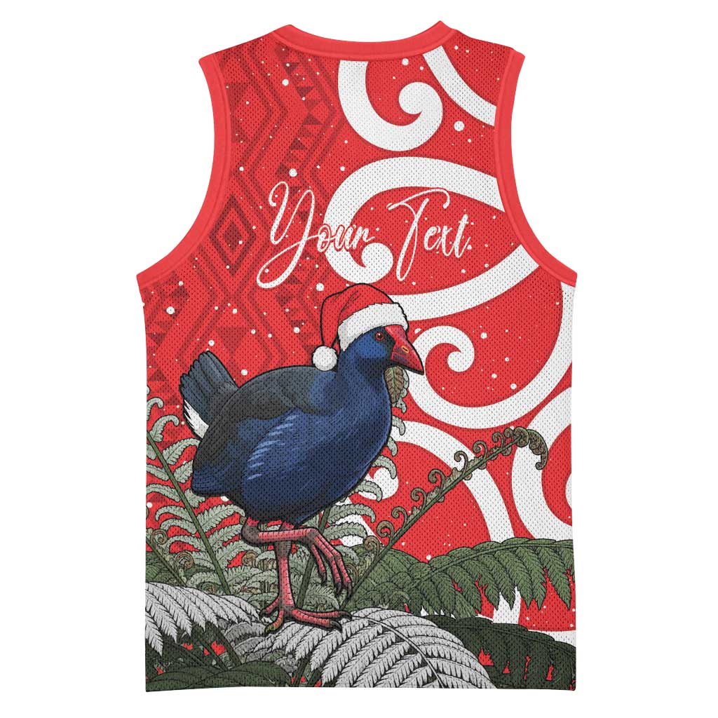 Personalized New Zealand Pukeko Christmas Basketball Jersey Meri Kirihimete Taniko Ponga Koru Red - Aussie Hoodie