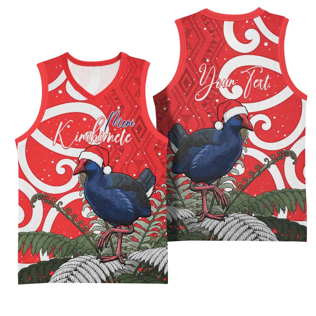 Personalized New Zealand Pukeko Christmas Basketball Jersey Meri Kirihimete Taniko Ponga Koru Red - Aussie Hoodie