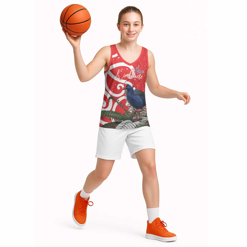 Personalized New Zealand Pukeko Christmas Basketball Jersey Meri Kirihimete Taniko Ponga Koru Red - Aussie Hoodie