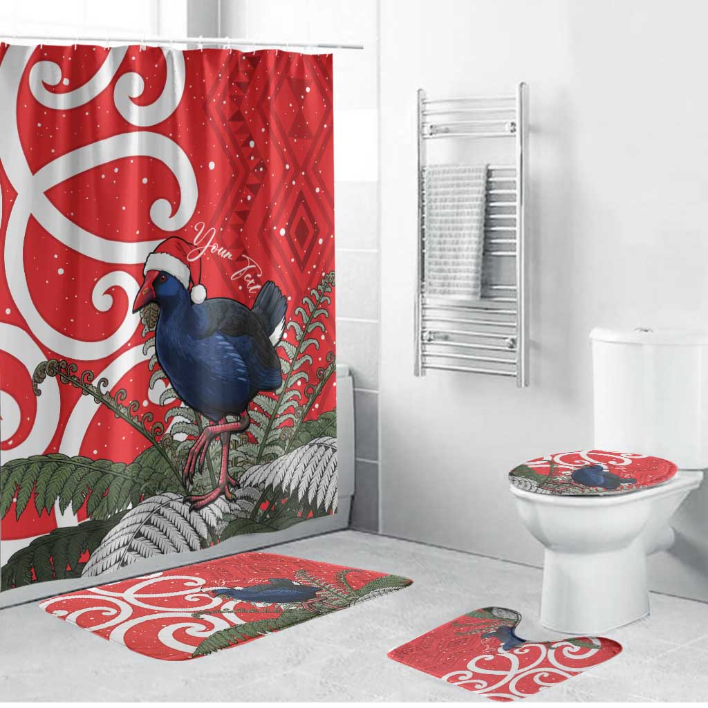Personalized New Zealand Pukeko Christmas Bathroom Set Meri Kirihimete Taniko Ponga Koru Red - Aussie Hoodie
