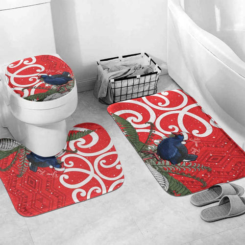 Personalized New Zealand Pukeko Christmas Bathroom Set Meri Kirihimete Taniko Ponga Koru Red - Aussie Hoodie