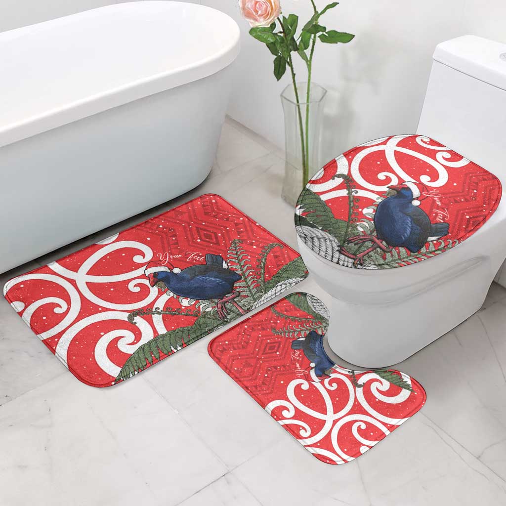 Personalized New Zealand Pukeko Christmas Bathroom Set Meri Kirihimete Taniko Ponga Koru Red - Aussie Hoodie